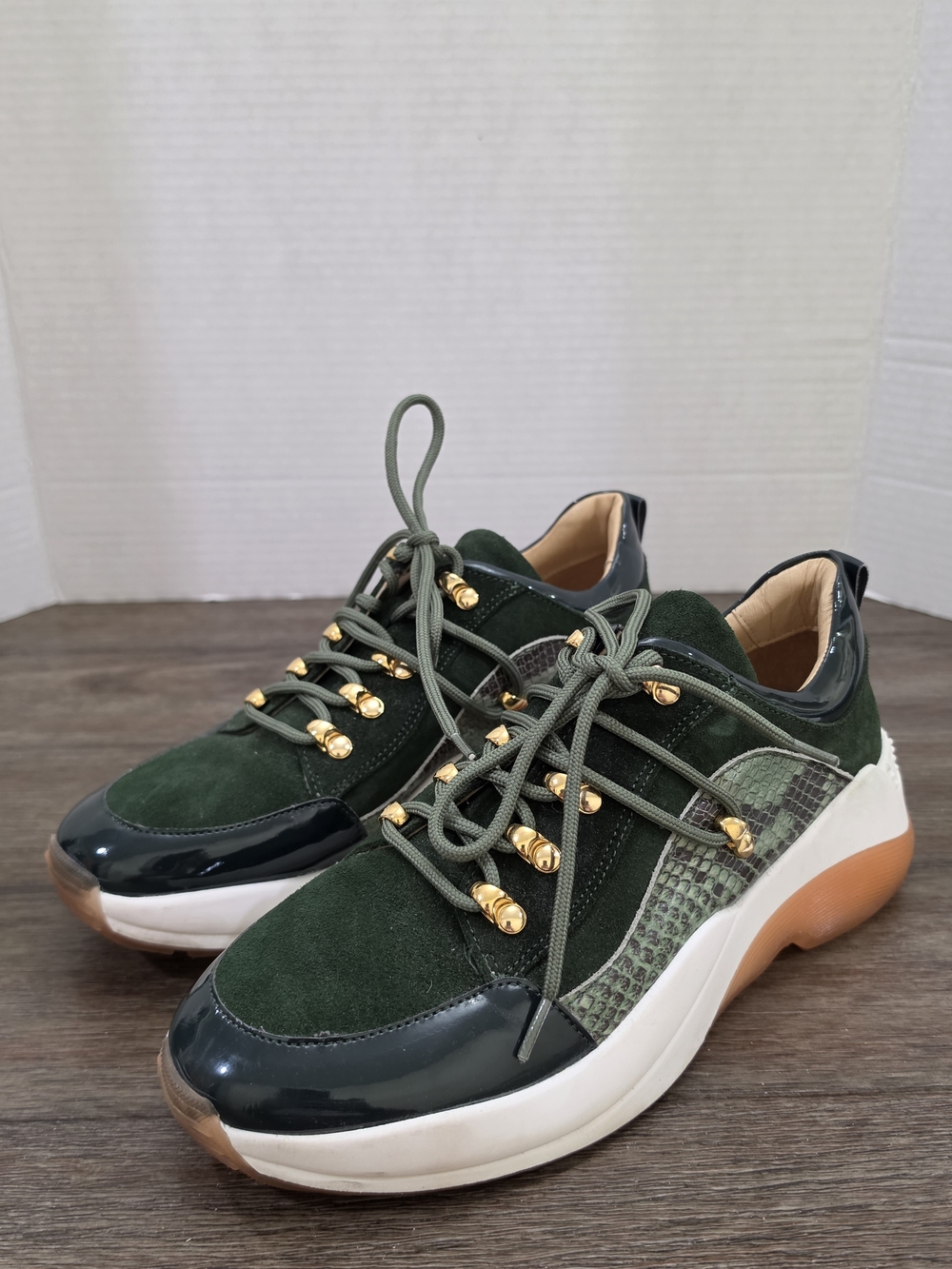 727 Cycleur de Luxe Poppy Green Python Suede Platform Sneakers Womens 8 EU 39